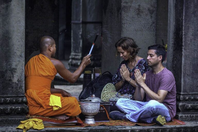 Siem Reap: Buddhist Monastery With Monks Water Blessing