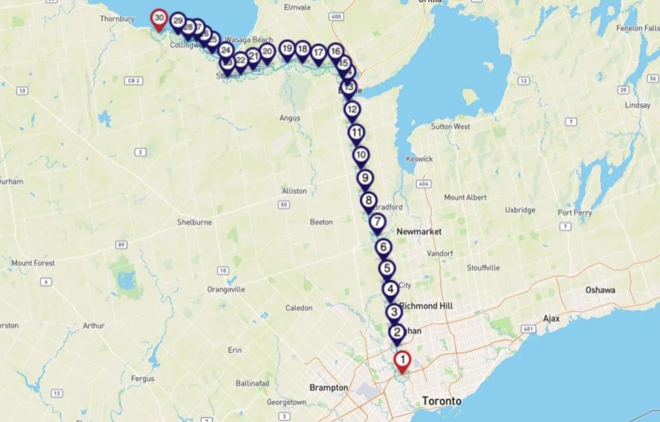 Between Collingwood & Toronto: Smartphone Audio Driving Tour - Key Points