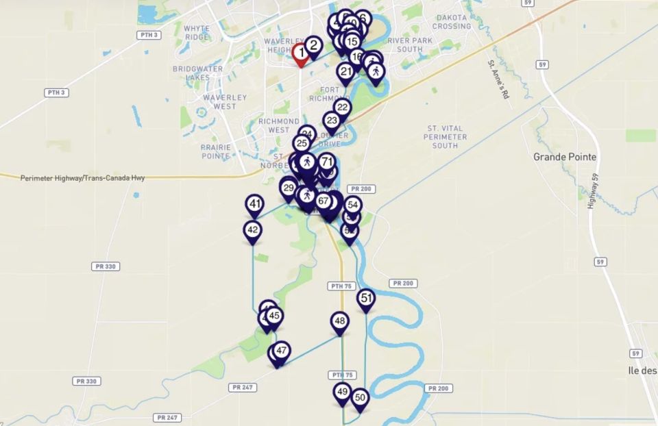 Sights of South Winnipeg Smartphone Audio Driving Tour - Key Points